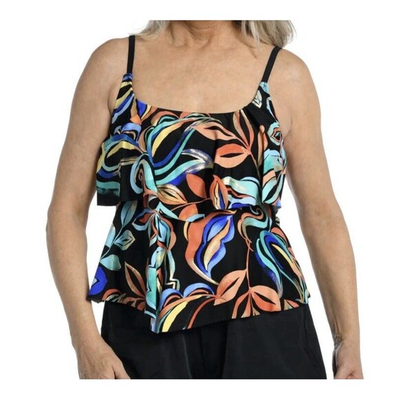 Maxine Of Hollywood Watercolor Expressions Two Tiered Tankini Top - Picture 1 of 13